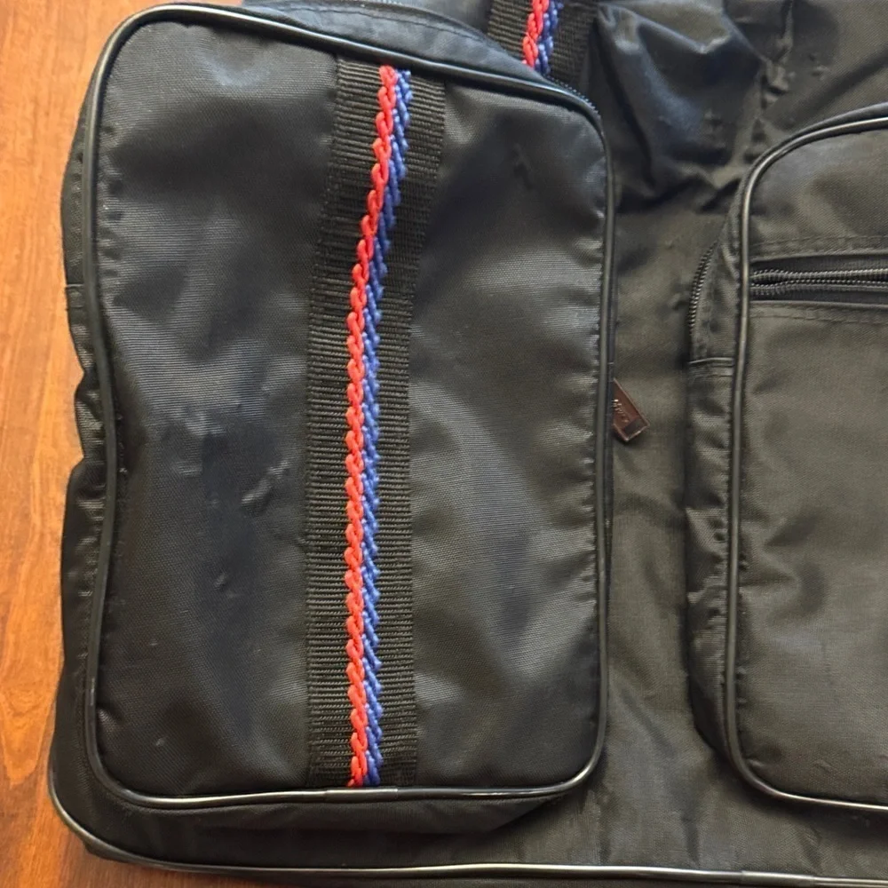 Carlton VTG Stylish Black Classic Nylon Duffel Bag with Red and Blue Accents